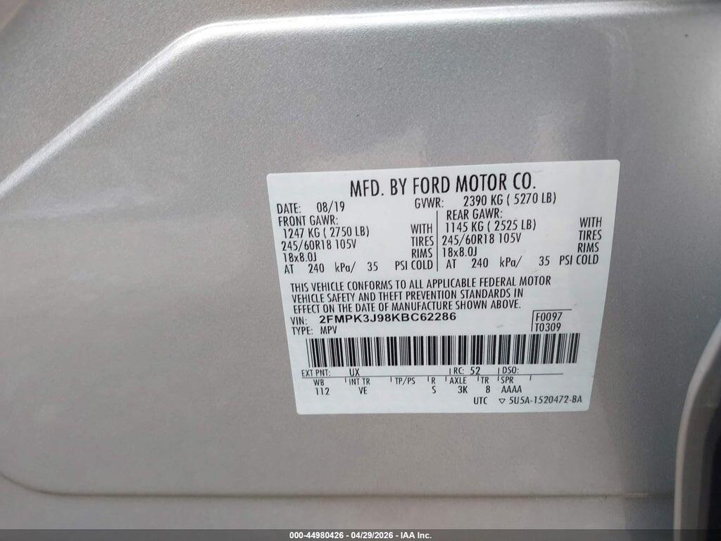 2FMPK3J98KBC62286 2019 FORD EDGE photo no. 9