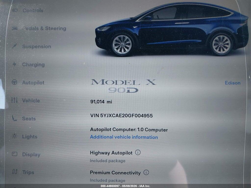 5YJXCAE20GF004955 2016 TESLA MODEL X photo no. 7