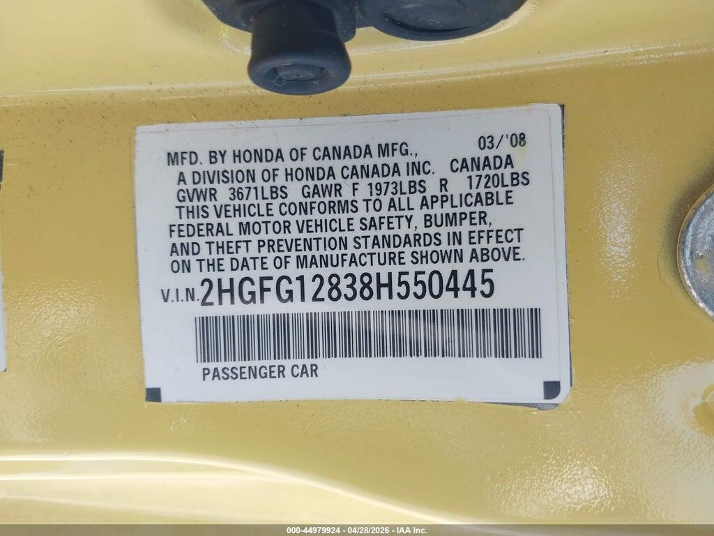 2HGFG12838H550445 2008 HONDA CIVIC photo no. 9