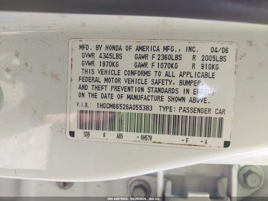 1HGCM66526A055383 2006 HONDA ACCORD photo no. 9