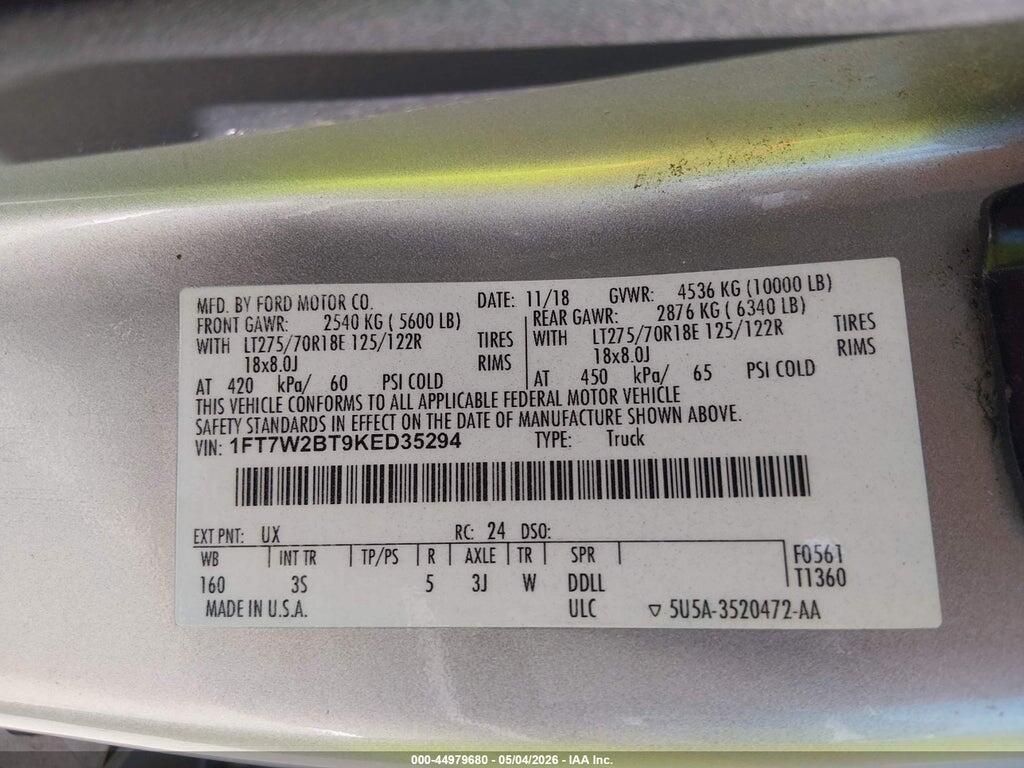 1FT7W2BT9KED35294 2019 FORD F-250 photo no. 9