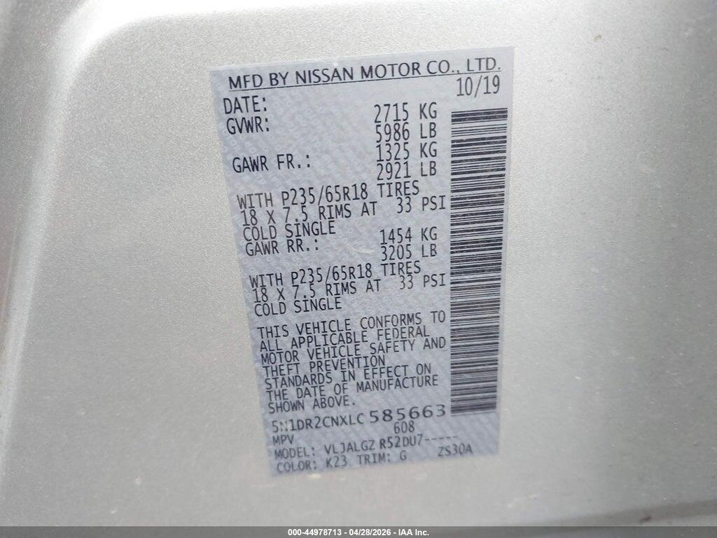 5N1DR2CNXLC585663 2020 NISSAN PATHFINDER photo no. 9