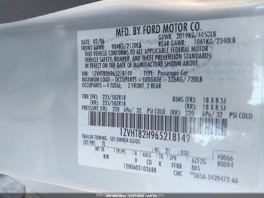 1ZVHT82H965218149 2006 FORD MUSTANG photo no. 9