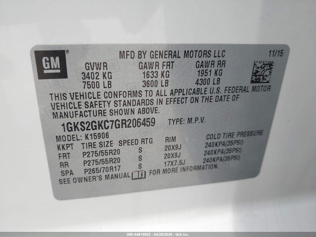 1GKS2GKC7GR206459 2016 GMC YUKON XL photo no. 9