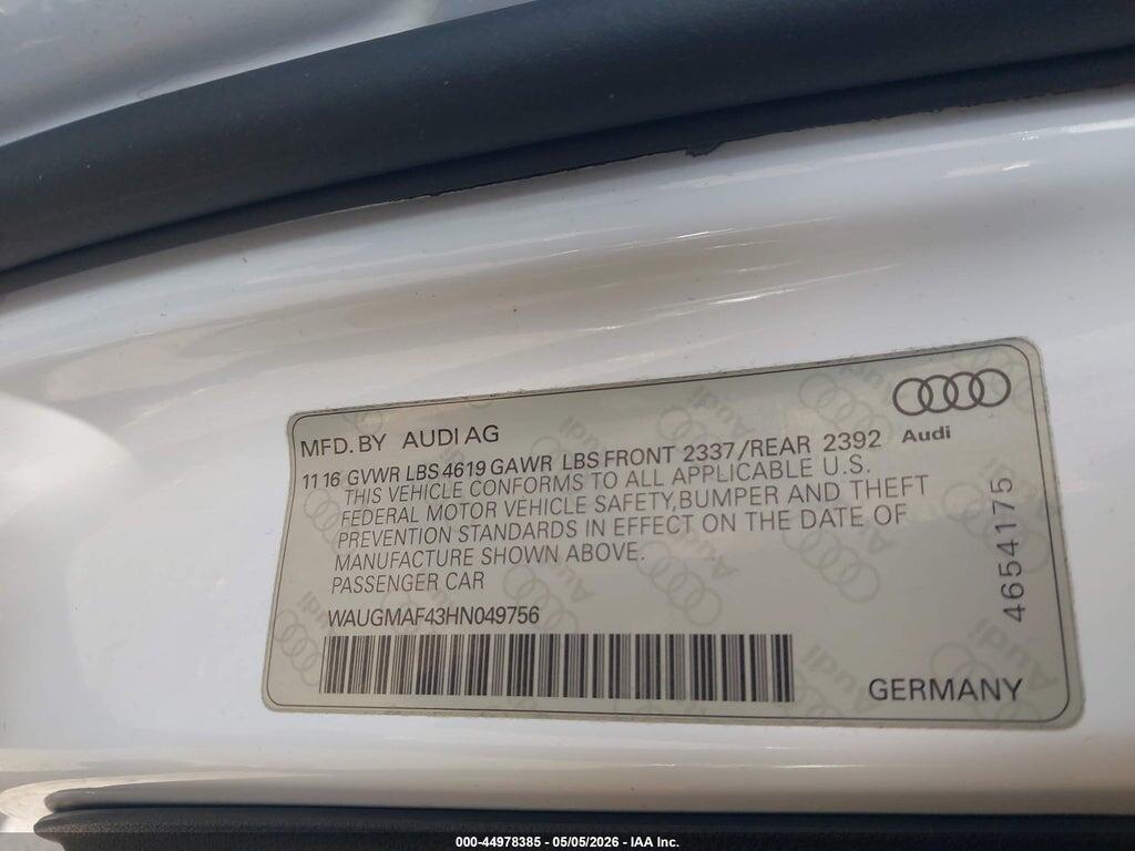 WAUGMAF43HN049756 2017 AUDI A4 photo no. 9