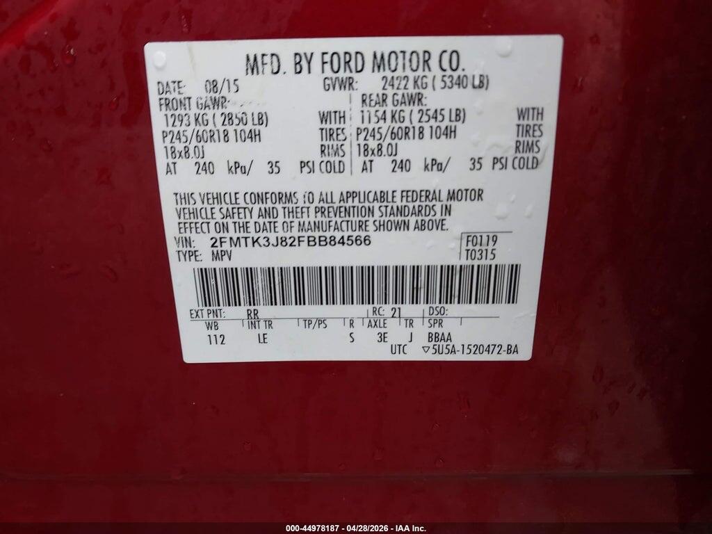 2FMTK3J82FBB84566 2015 FORD EDGE photo no. 9