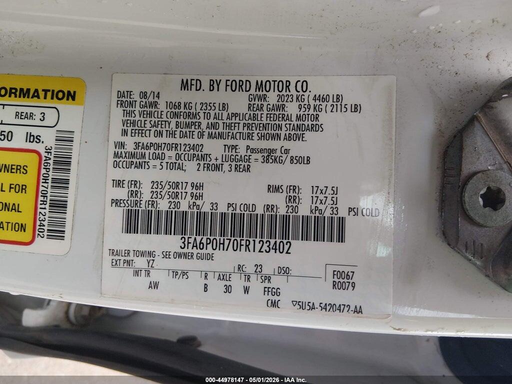 3FA6P0H70FR123402 2015 FORD FUSION photo no. 9