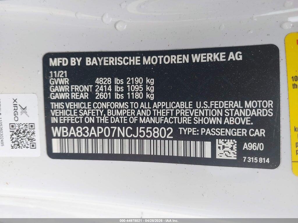 WBA83AP07NCJ55802 2022 BMW M440I photo no. 9