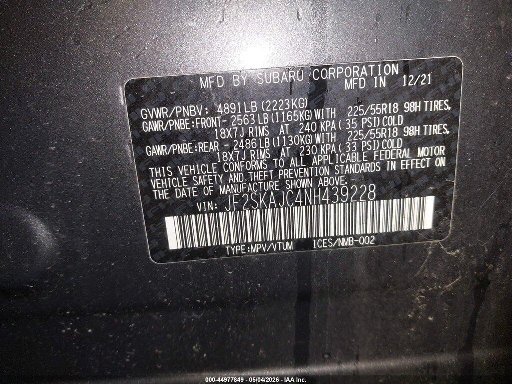 JF2SKAJC4NH439228 2022 SUBARU FORESTER photo no. 9