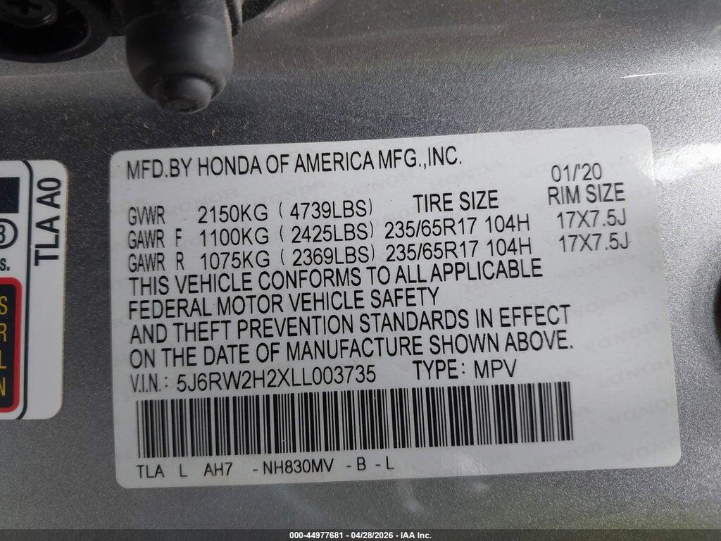 5J6RW2H2XLL003735 2020 HONDA CR-V photo no. 9