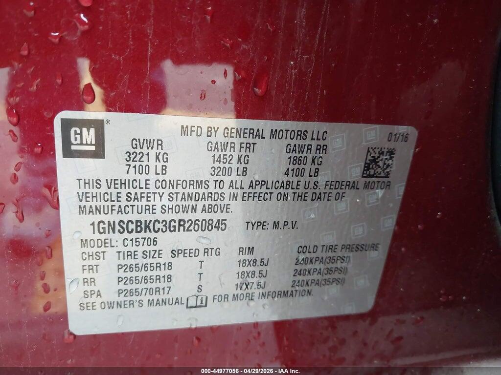 1GNSCBKC3GR260845 2016 CHEVROLET TAHOE photo no. 9
