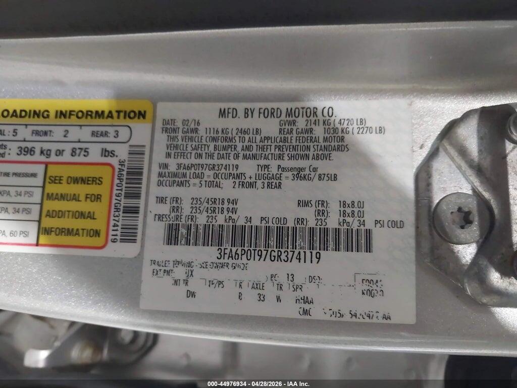 3FA6P0T97GR374119 2016 FORD FUSION photo no. 9