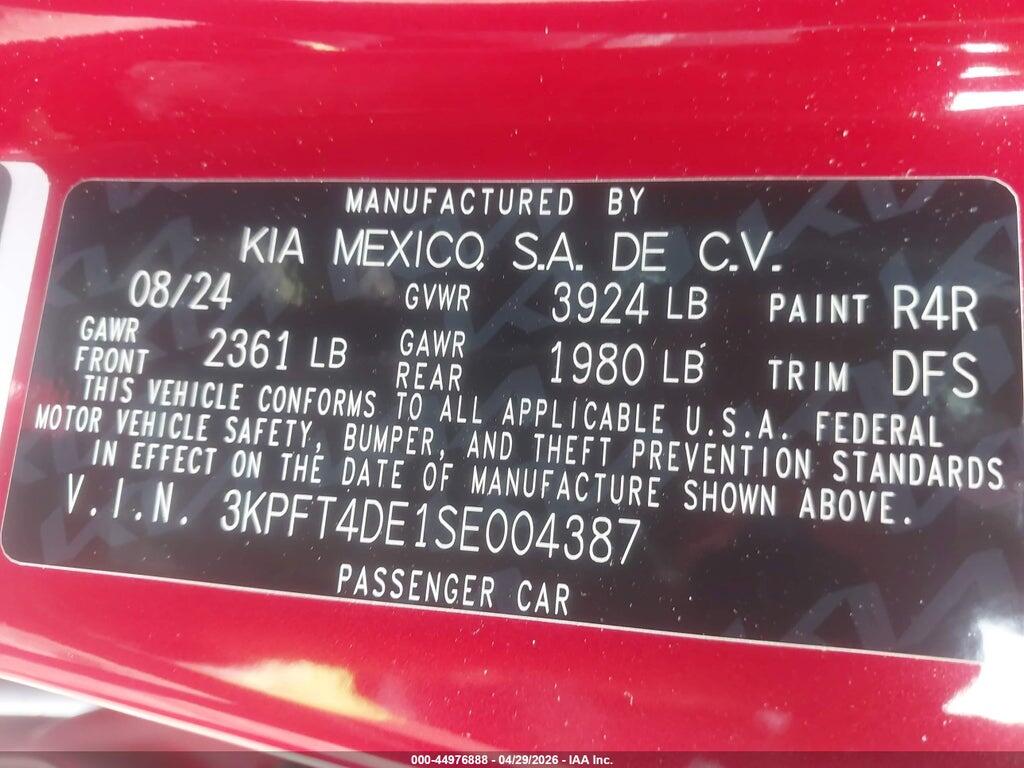 3KPFT4DE1SE004387 2025 KIA K4 photo no. 9