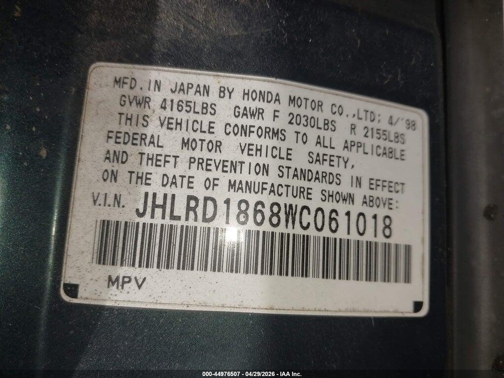 JHLRD1868WC061018 1998 HONDA CR-V photo no. 9