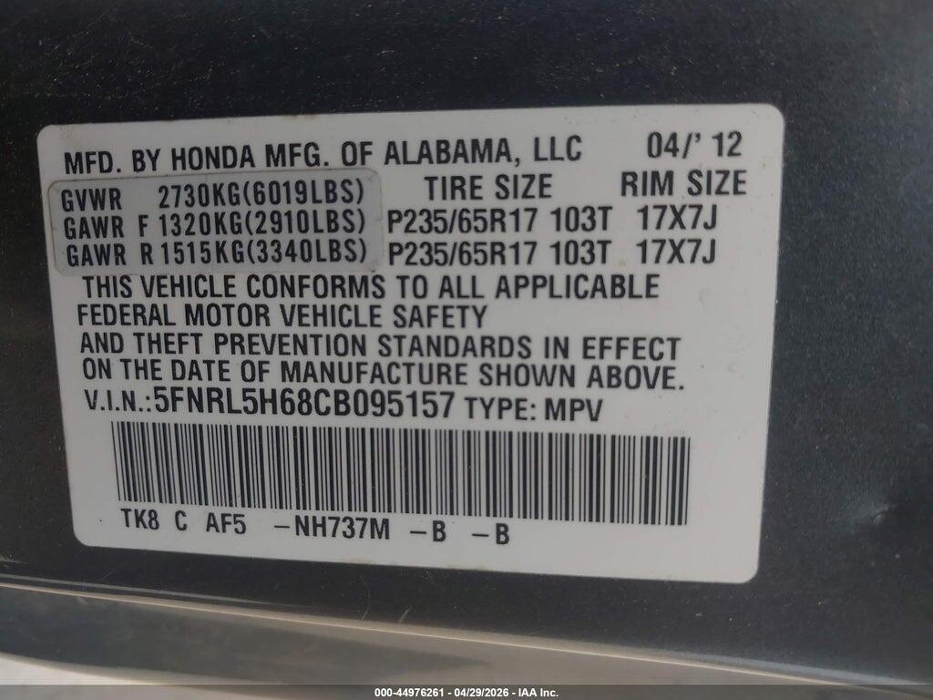 5FNRL5H68CB095157 2012 HONDA ODYSSEY photo no. 9