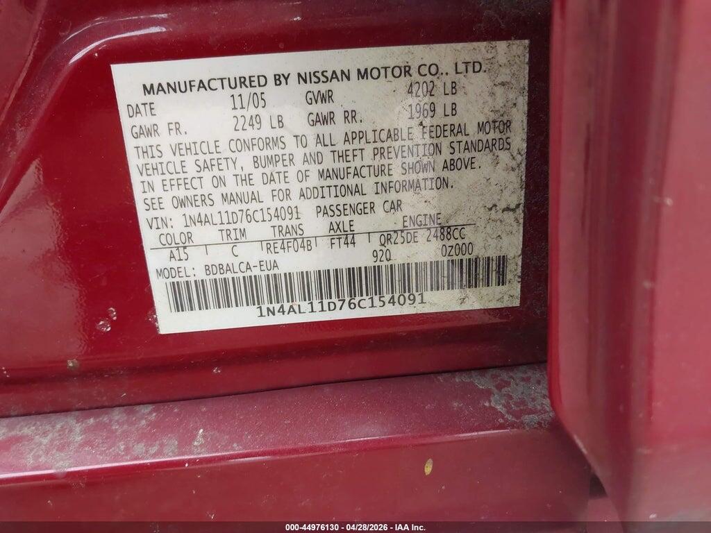 1N4AL11D76C154091 2006 NISSAN ALTIMA photo no. 9