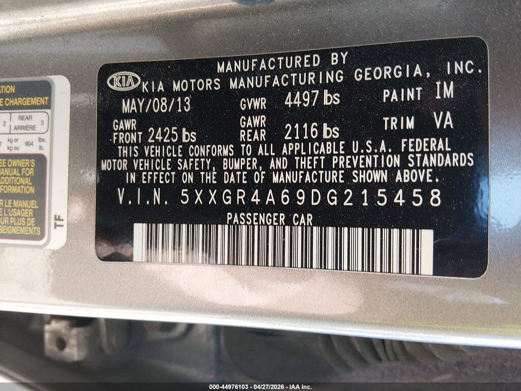 5XXGR4A69DG215458 2013 KIA OPTIMA photo no. 9
