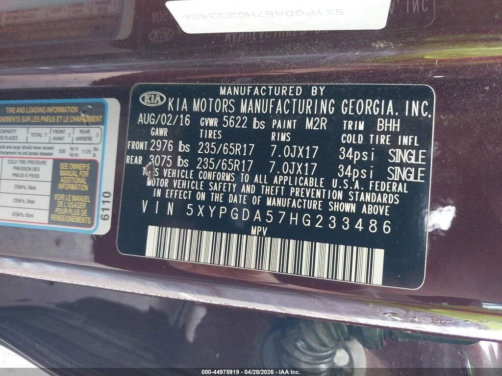 5XYPGDA57HG233486 2017 KIA SORENTO photo no. 9