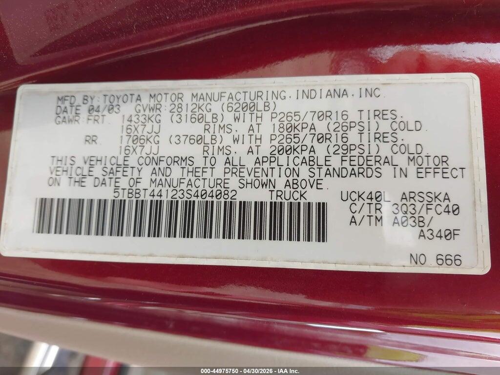 5TBBT44123S404082 2003 TOYOTA TUNDRA photo no. 9