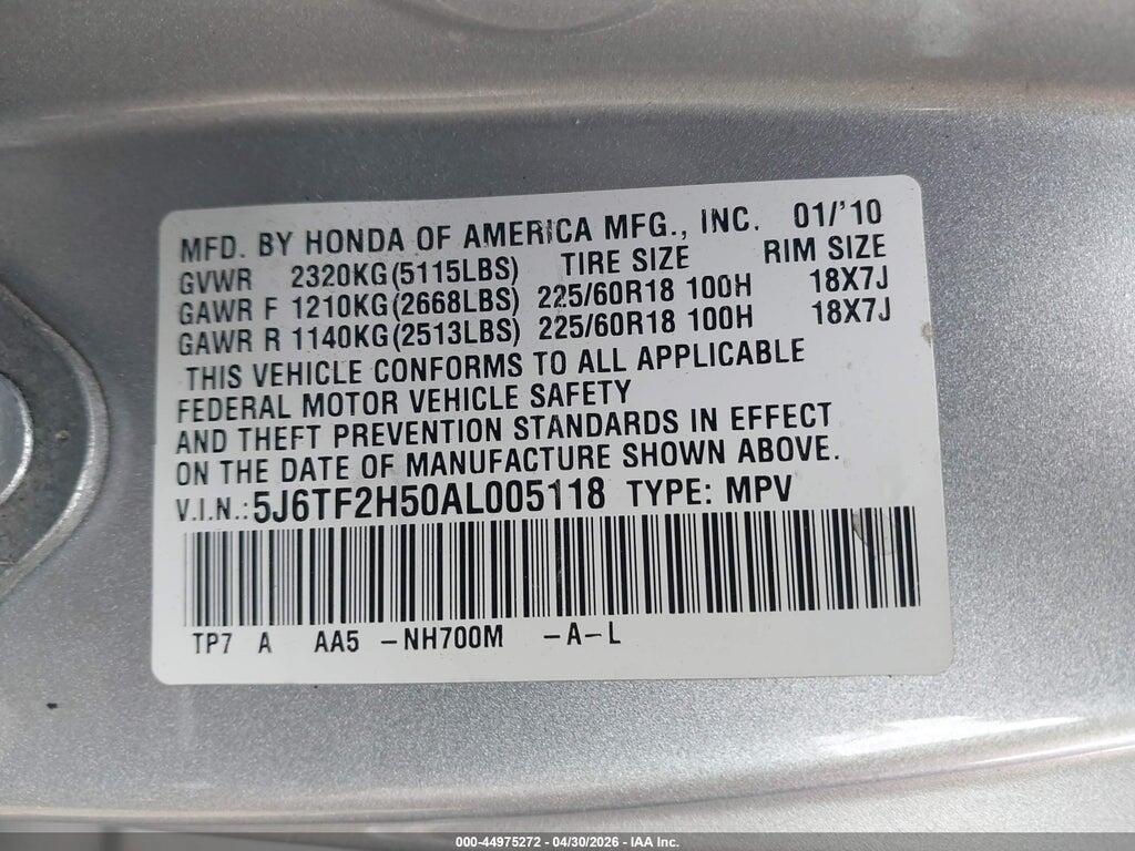 5J6TF2H50AL005118 2010 HONDA ACCORD CROSSTOUR photo no. 9