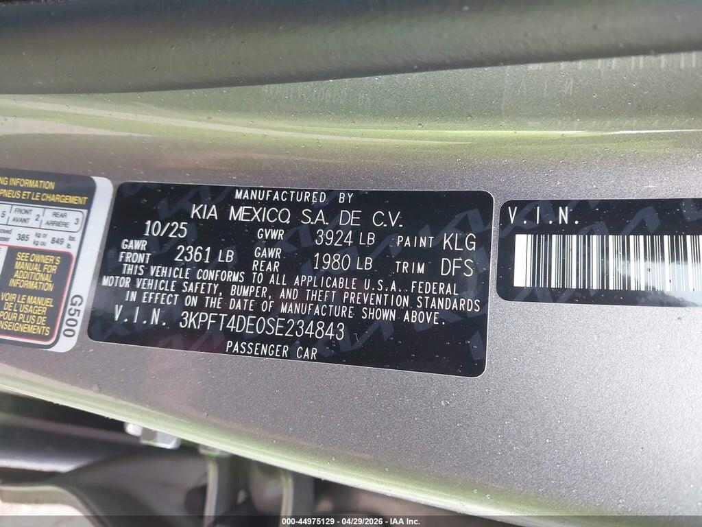 3KPFT4DE0SE234843 2025 KIA K4 photo no. 9