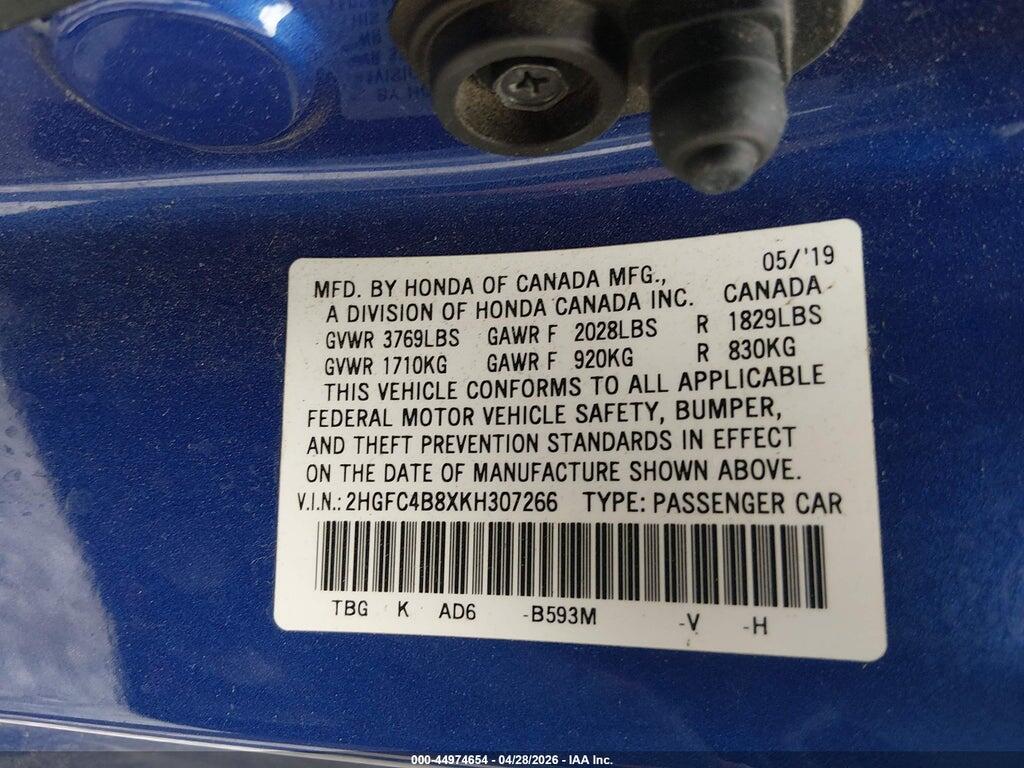2HGFC4B8XKH307266 2019 HONDA CIVIC photo no. 9