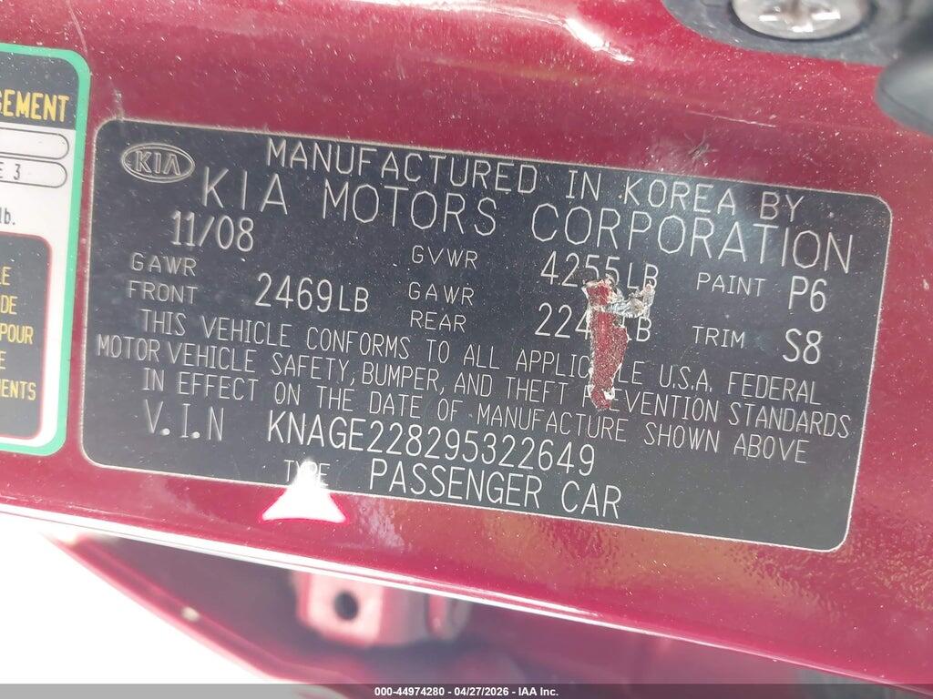 KNAGE228295322649 2009 KIA OPTIMA photo no. 9