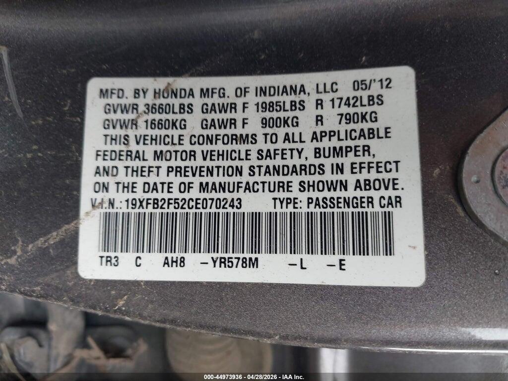 19XFB2F52CE070243 2012 HONDA CIVIC photo no. 9