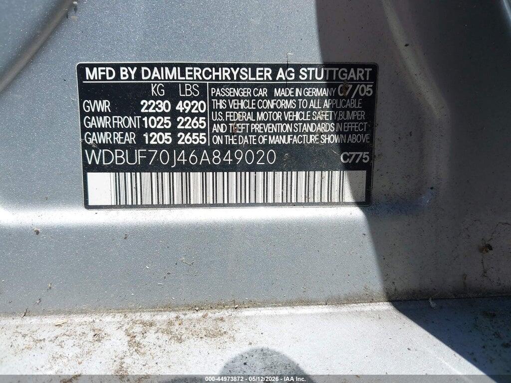 WDBUF70J46A849020 2006 MERCEDES-BENZ E 500 photo no. 9