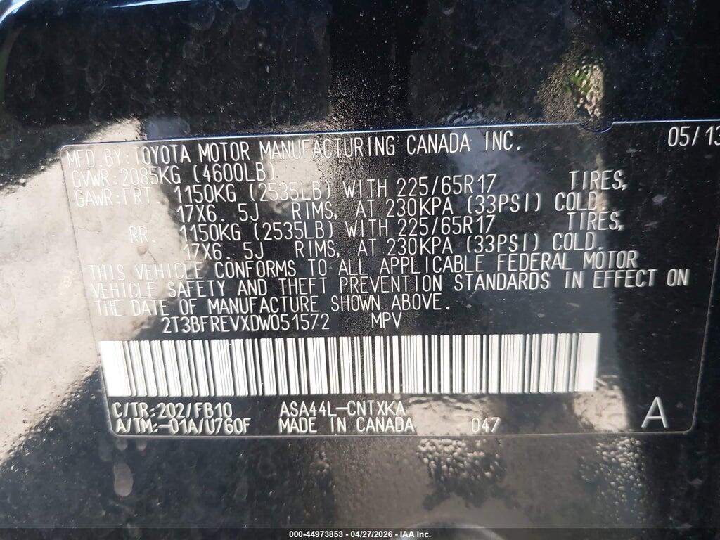 2T3BFREVXDW051572 2013 TOYOTA RAV4 photo no. 9