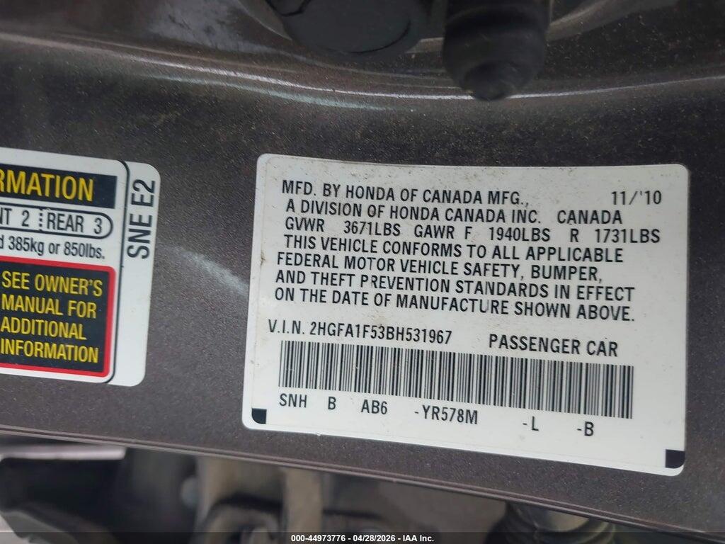 2HGFA1F53BH531967 2011 HONDA CIVIC photo no. 9