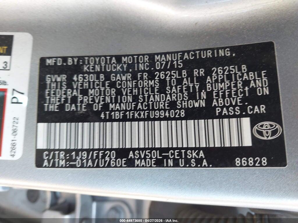 4T1BF1FKXFU994028 2015 TOYOTA CAMRY photo no. 9