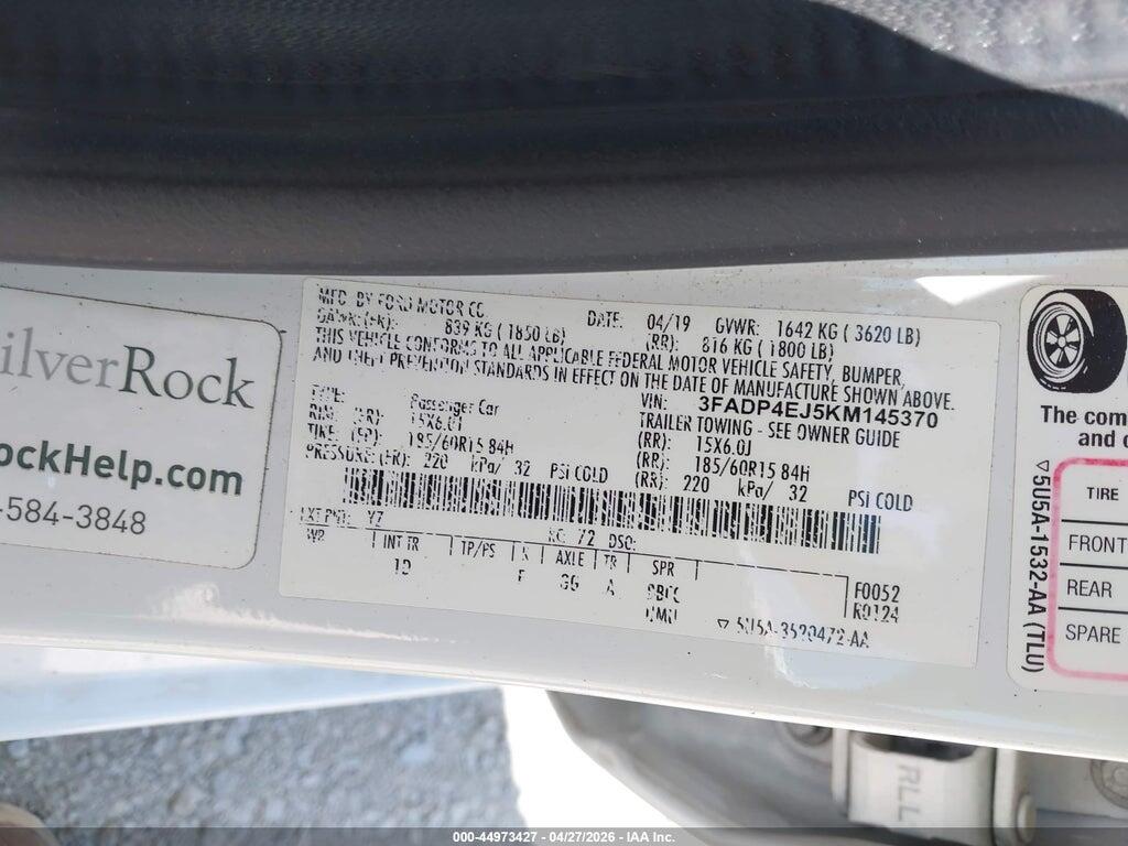 3FADP4EJ5KM145370 2019 FORD FIESTA photo no. 9