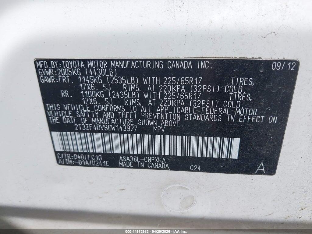 2T3ZF4DV8CW143927 2012 TOYOTA RAV4 photo no. 9