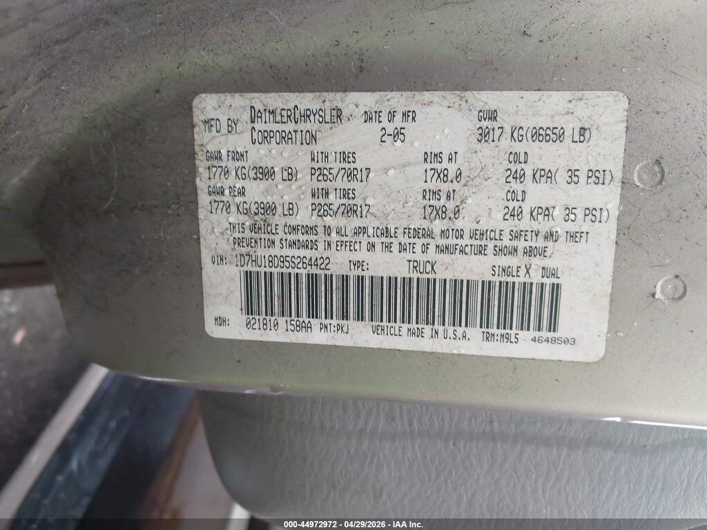 1D7HU18D95S264422 2005 DODGE RAM 1500 photo no. 9