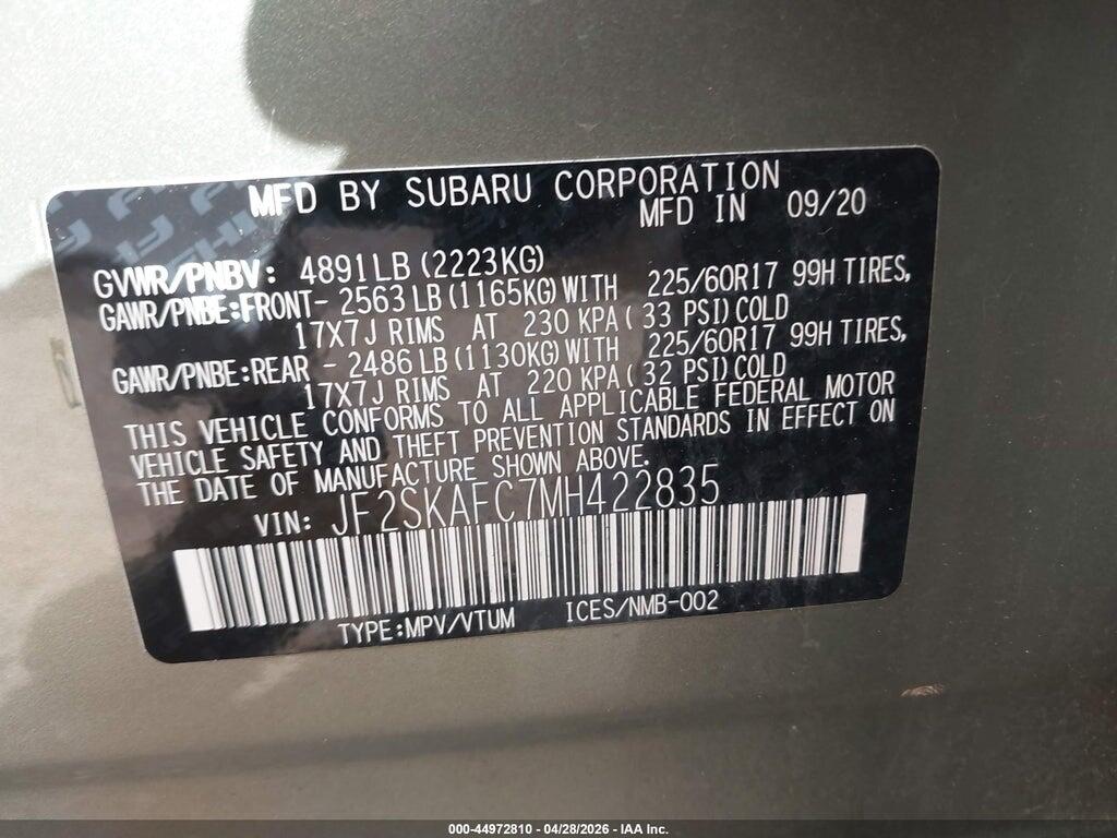 JF2SKAFC7MH422835 2021 SUBARU FORESTER photo no. 9