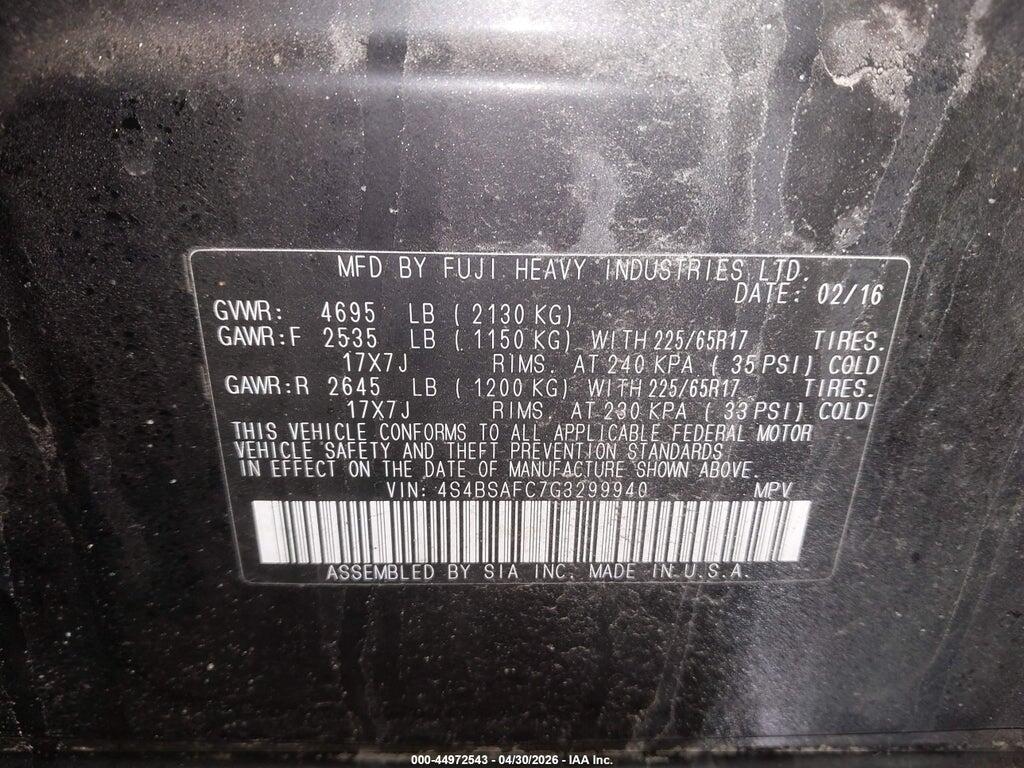4S4BSAFC7G3299940 2016 SUBARU OUTBACK photo no. 9