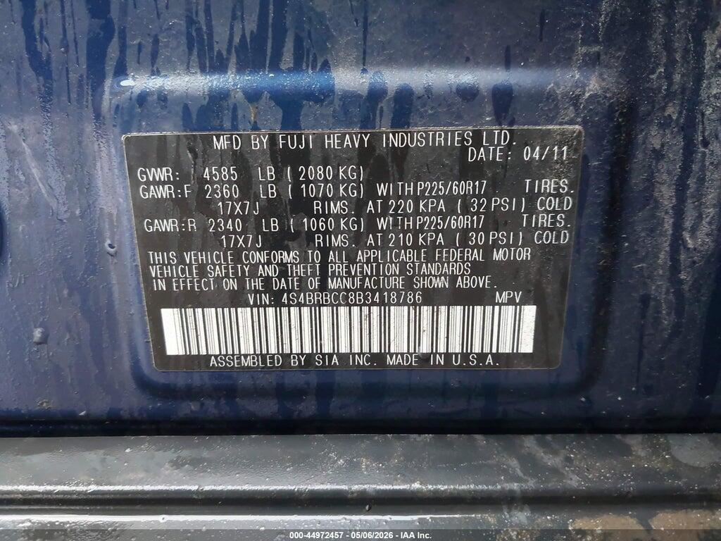 4S4BRBCC8B3418786 2011 SUBARU OUTBACK photo no. 9
