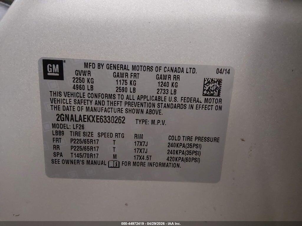 2GNALAEKXE6330262 2014 CHEVROLET EQUINOX photo no. 9