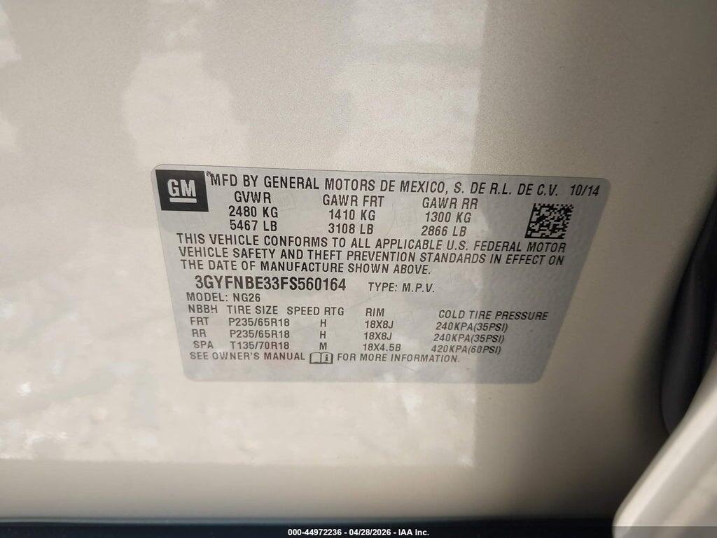 3GYFNBE33FS560164 2015 CADILLAC SRX photo no. 9