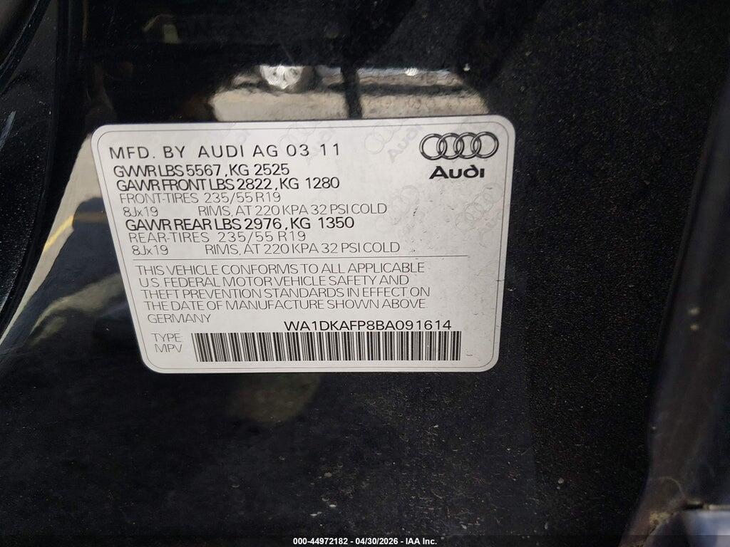 WA1DKAFP8BA091614 2011 AUDI Q5 photo no. 9
