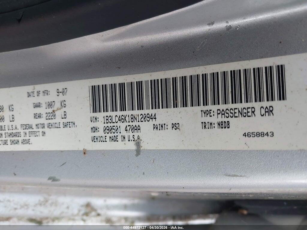 1B3LC46K18N120944 2008 DODGE AVENGER photo no. 9