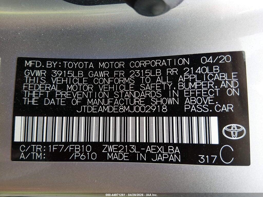 JTDEAMDE8MJ002918 2021 TOYOTA COROLLA photo no. 9