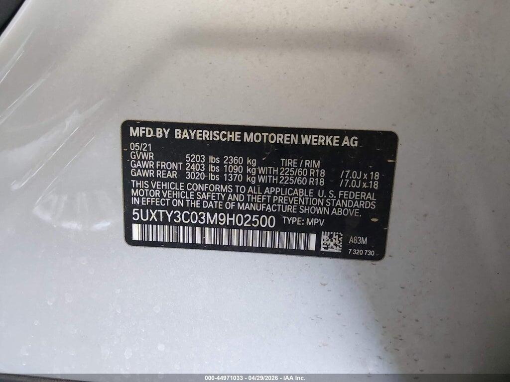 5UXTY3C03M9H02500 2021 BMW X3 photo no. 9