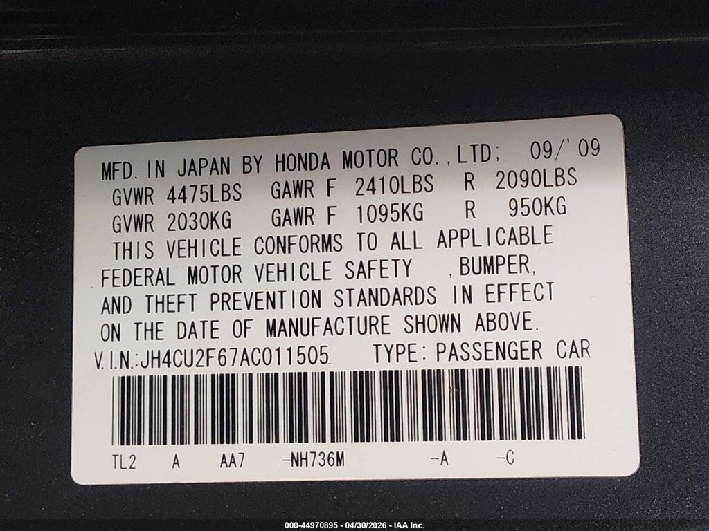 JH4CU2F67AC011505 2010 ACURA TSX photo no. 9