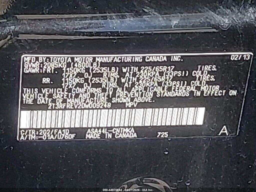 2T3RFREV2DW009248 2013 TOYOTA RAV4 photo no. 9