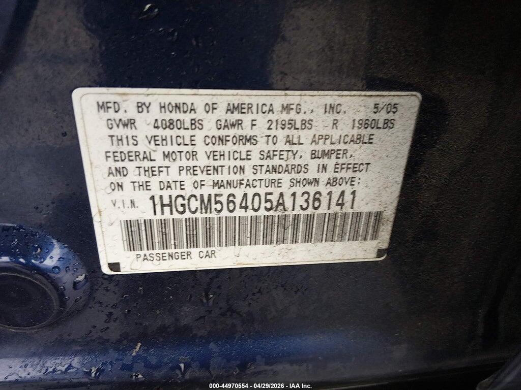 1HGCM56405A136141 2005 HONDA ACCORD photo no. 9