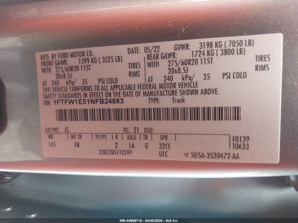 1FTFW1E51NFB24883 2022 FORD F-150 photo no. 9