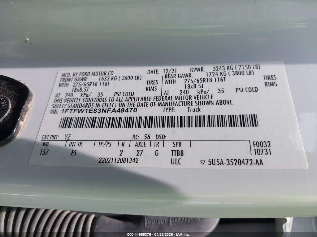 1FTFW1E83NFA49470 2022 FORD F-150 photo no. 9