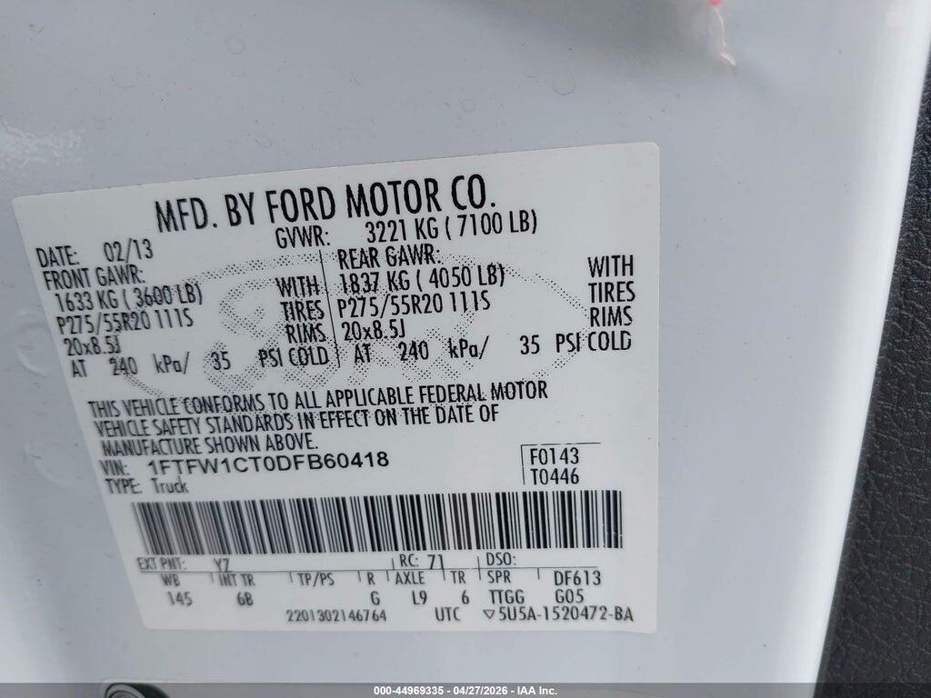 1FTFW1CT0DFB60418 2013 FORD F-150 photo no. 9